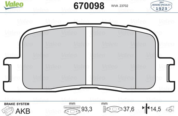 Valeo 670098 - Kit pastiglie freno, Freno a disco autozon.pro