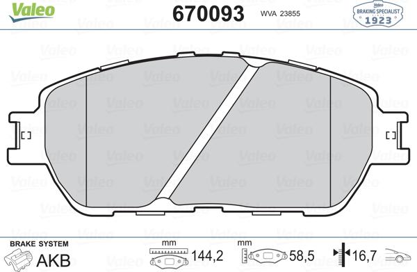 Valeo 670093 - Kit pastiglie freno, Freno a disco autozon.pro