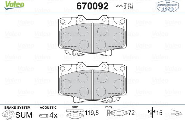 Valeo 670092 - Kit pastiglie freno, Freno a disco autozon.pro