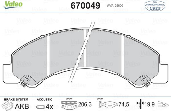 Valeo 670049 - Kit pastiglie freno, Freno a disco autozon.pro