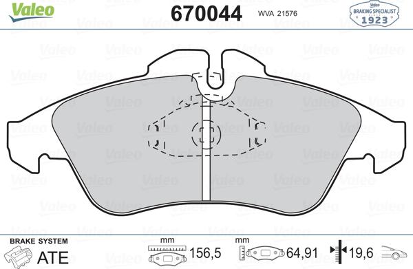 Valeo 670044 - Kit pastiglie freno, Freno a disco autozon.pro