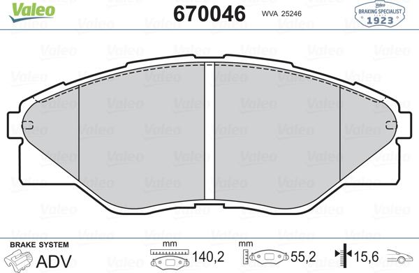 Valeo 670046 - Kit pastiglie freno, Freno a disco autozon.pro