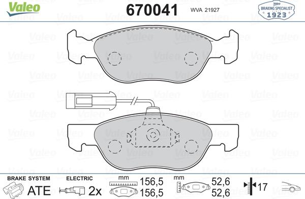 Valeo 670041 - Kit pastiglie freno, Freno a disco autozon.pro