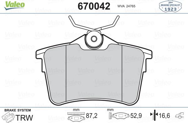 Valeo 670042 - Kit pastiglie freno, Freno a disco autozon.pro