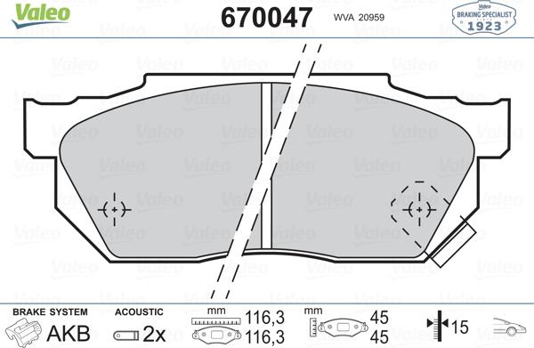 Valeo 670047 - Kit pastiglie freno, Freno a disco autozon.pro