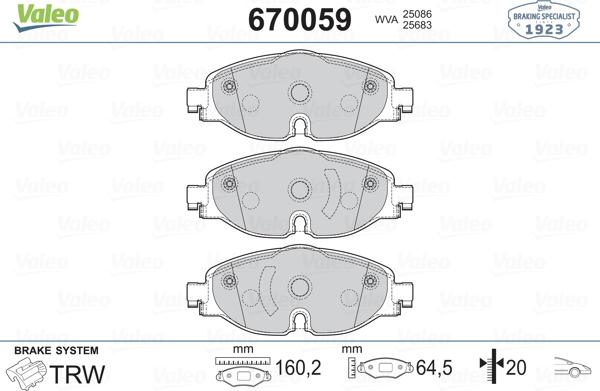 Valeo 670059 - Kit pastiglie freno, Freno a disco autozon.pro