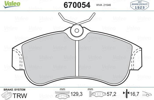 Valeo 670054 - Kit pastiglie freno, Freno a disco autozon.pro