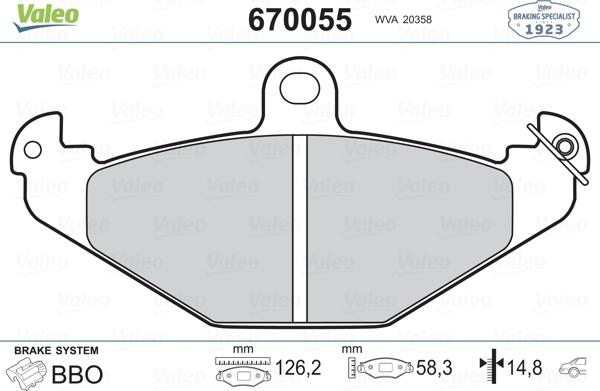 Valeo 670055 - Kit pastiglie freno, Freno a disco autozon.pro