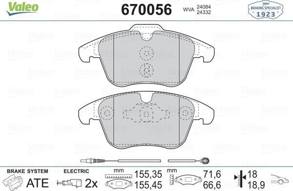 Valeo 670056 - Kit pastiglie freno, Freno a disco autozon.pro