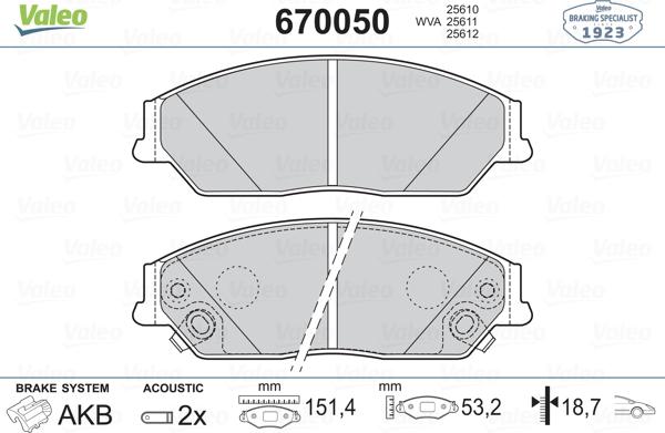 Valeo 670050 - Kit pastiglie freno, Freno a disco autozon.pro