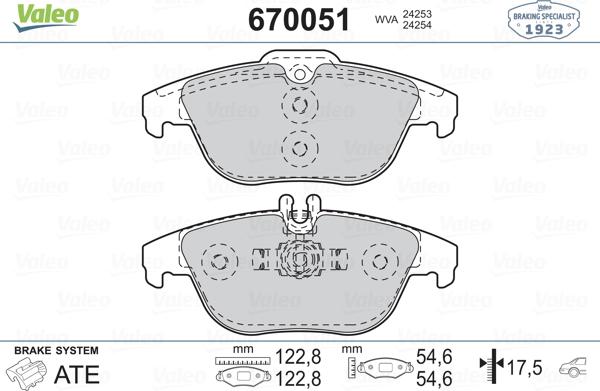 Valeo 670051 - Kit pastiglie freno, Freno a disco autozon.pro