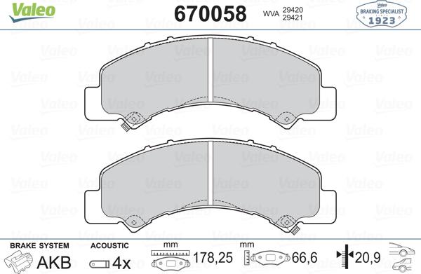 Valeo 670058 - Kit pastiglie freno, Freno a disco autozon.pro