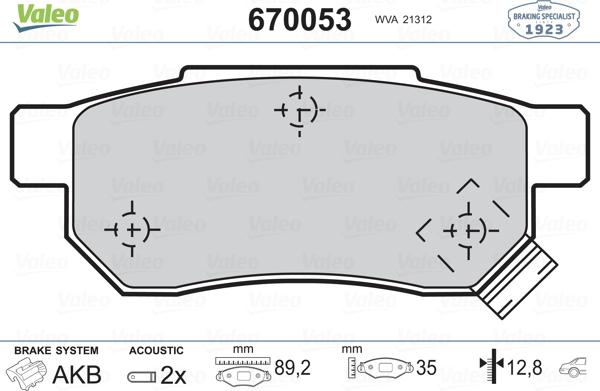 Valeo 670053 - Kit pastiglie freno, Freno a disco autozon.pro