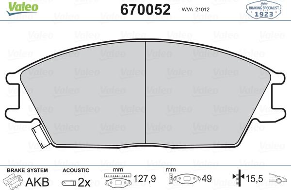 Valeo 670052 - Kit pastiglie freno, Freno a disco autozon.pro