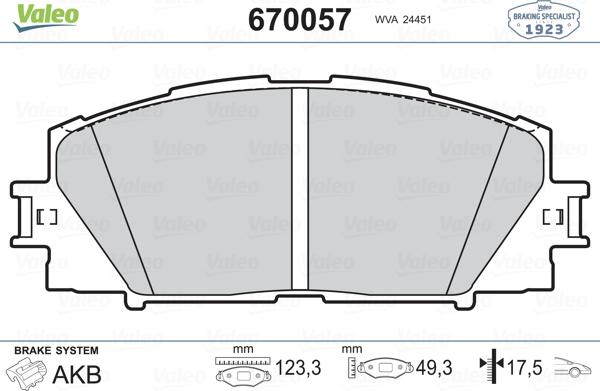 Valeo 670057 - Kit pastiglie freno, Freno a disco autozon.pro