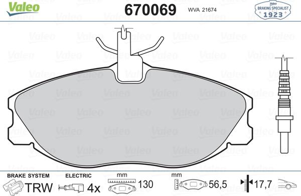 Valeo 670069 - Kit pastiglie freno, Freno a disco autozon.pro