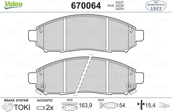 Valeo 670064 - Kit pastiglie freno, Freno a disco autozon.pro