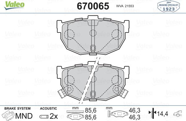 Valeo 670065 - Kit pastiglie freno, Freno a disco autozon.pro