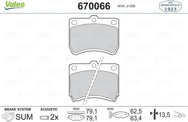 Valeo 670066 - Kit pastiglie freno, Freno a disco autozon.pro