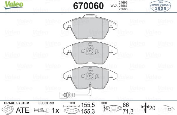 Valeo 670060 - Kit pastiglie freno, Freno a disco autozon.pro