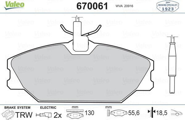 Valeo 670061 - Kit pastiglie freno, Freno a disco autozon.pro