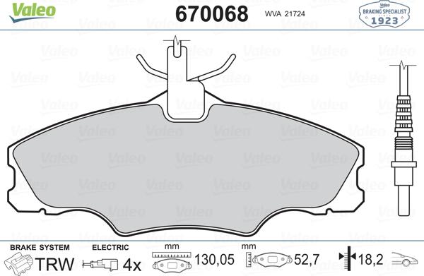 Valeo 670068 - Kit pastiglie freno, Freno a disco autozon.pro