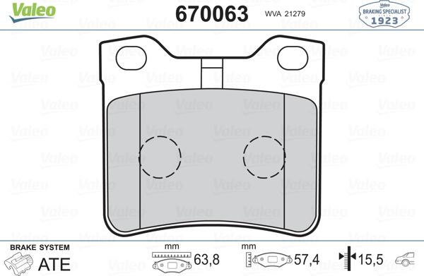 Valeo 670063 - Kit pastiglie freno, Freno a disco autozon.pro