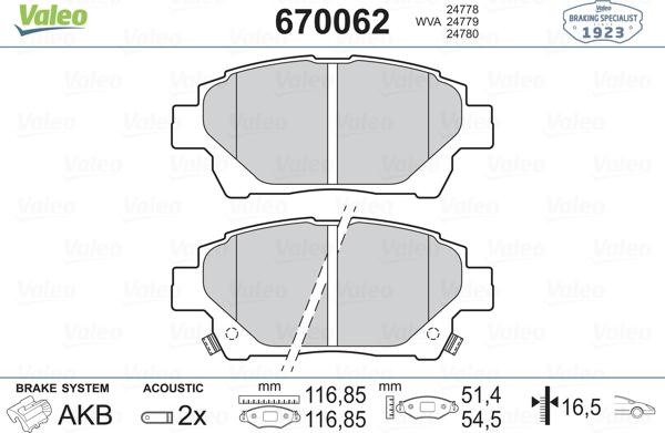 Valeo 670062 - Kit pastiglie freno, Freno a disco autozon.pro