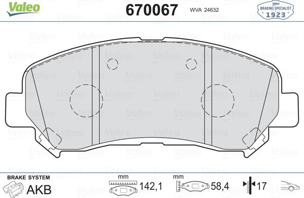 Valeo 670067 - Kit pastiglie freno, Freno a disco autozon.pro