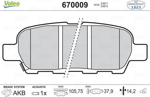 Valeo 670009 - Kit pastiglie freno, Freno a disco autozon.pro