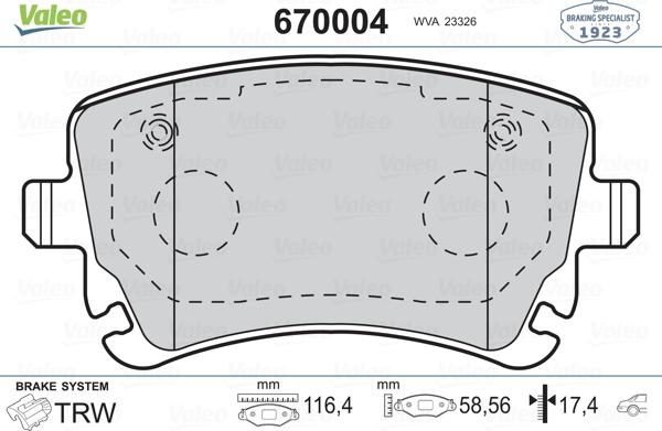 Valeo 670004 - Kit pastiglie freno, Freno a disco autozon.pro