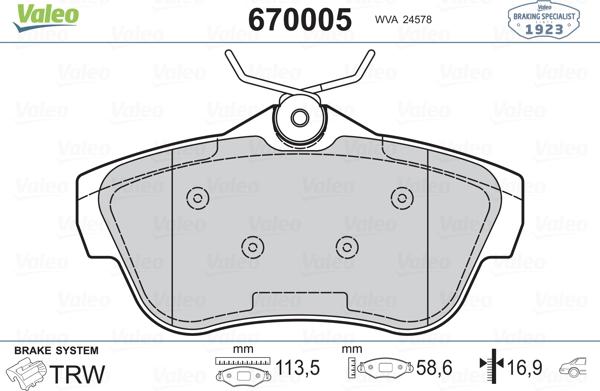 Valeo 670005 - Kit pastiglie freno, Freno a disco autozon.pro