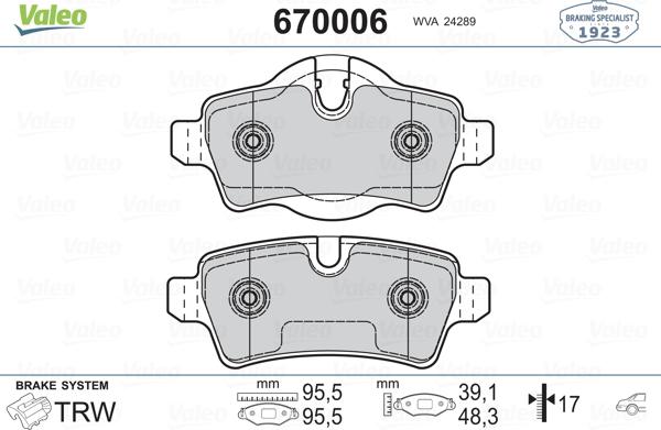 Valeo 670006 - Kit pastiglie freno, Freno a disco autozon.pro