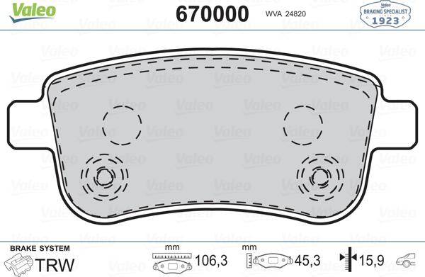 Valeo 670000 - Kit pastiglie freno, Freno a disco autozon.pro