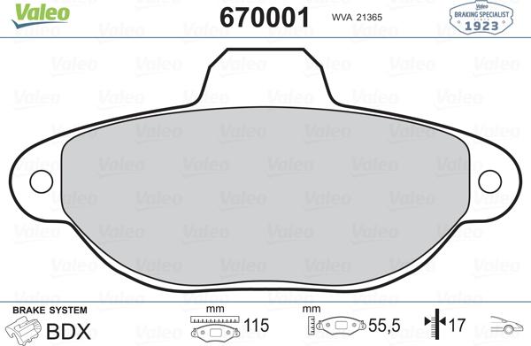 Valeo 670001 - Kit pastiglie freno, Freno a disco autozon.pro