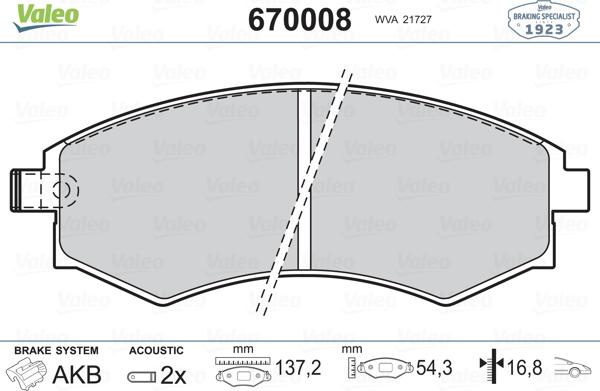 Valeo 670008 - Kit pastiglie freno, Freno a disco autozon.pro