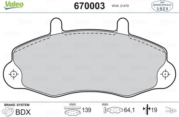 Valeo 670003 - Kit pastiglie freno, Freno a disco autozon.pro