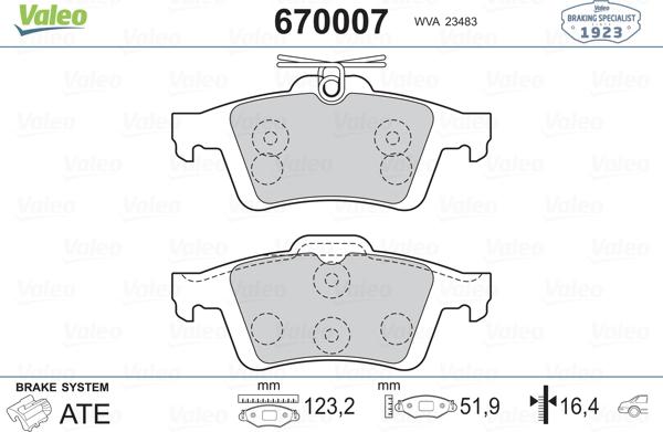 Valeo 670007 - Kit pastiglie freno, Freno a disco autozon.pro