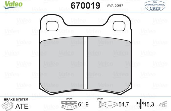 Valeo 670019 - Kit pastiglie freno, Freno a disco autozon.pro