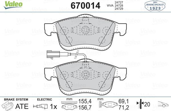 Valeo 670014 - Kit pastiglie freno, Freno a disco autozon.pro