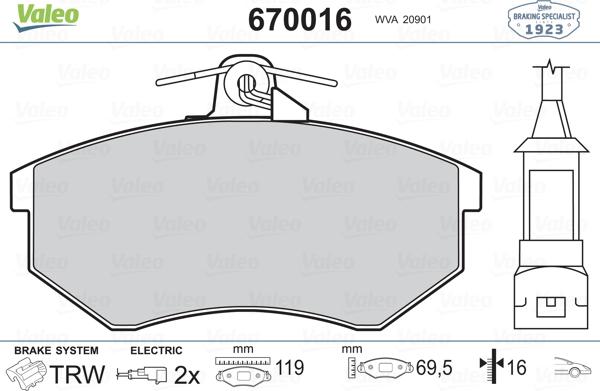 Valeo 670016 - Kit pastiglie freno, Freno a disco autozon.pro