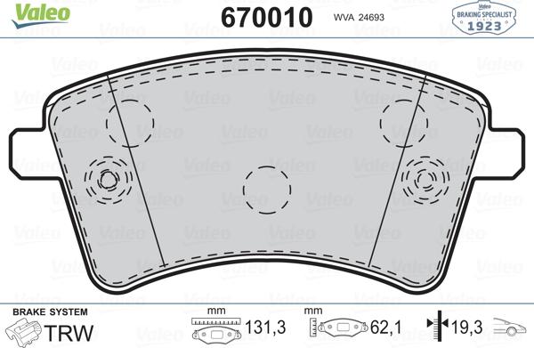 Valeo 670010 - Kit pastiglie freno, Freno a disco autozon.pro