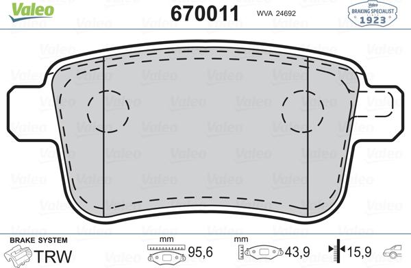 Valeo 670011 - Kit pastiglie freno, Freno a disco autozon.pro