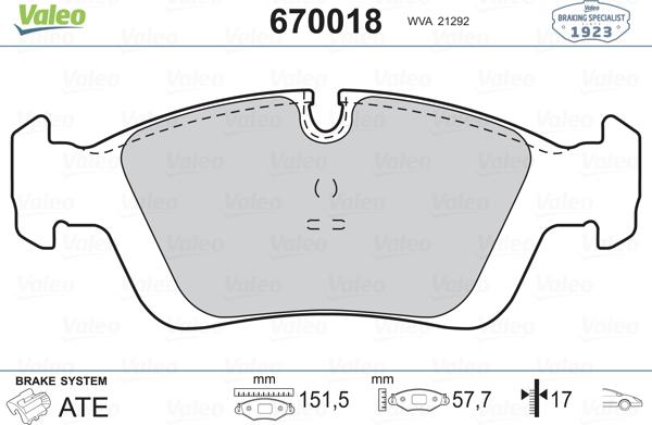 Valeo 670018 - Kit pastiglie freno, Freno a disco autozon.pro