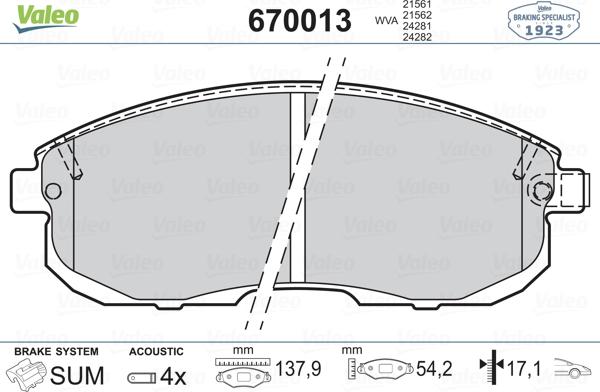 Valeo 670013 - Kit pastiglie freno, Freno a disco autozon.pro