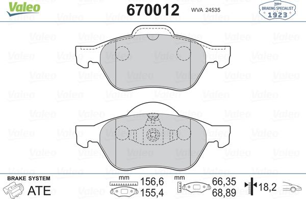 Valeo 670012 - Kit pastiglie freno, Freno a disco autozon.pro