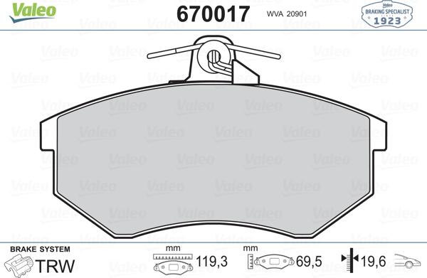 Valeo 670017 - Kit pastiglie freno, Freno a disco autozon.pro