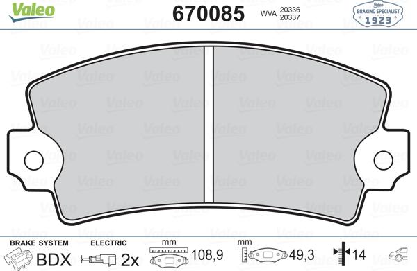 Valeo 670085 - Kit pastiglie freno, Freno a disco autozon.pro