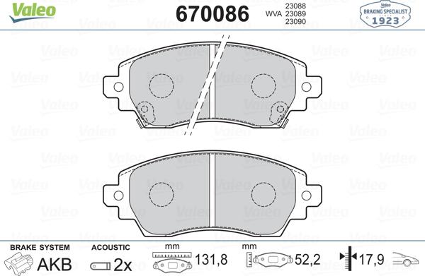 Valeo 670086 - Kit pastiglie freno, Freno a disco autozon.pro