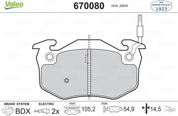 Valeo 670080 - Kit pastiglie freno, Freno a disco autozon.pro